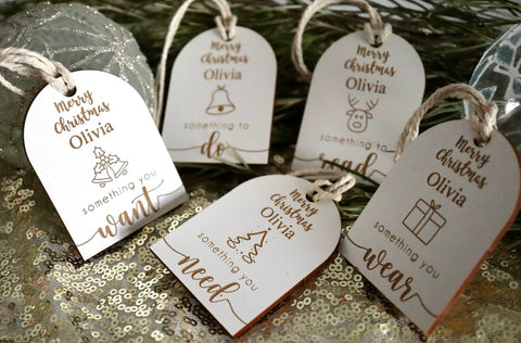 Customised wooden engraved Christmas tags