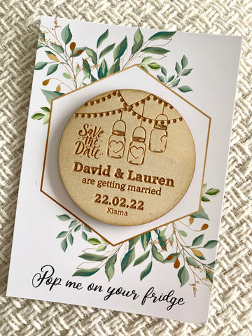 Combined Backing card and lantern save the date magnet