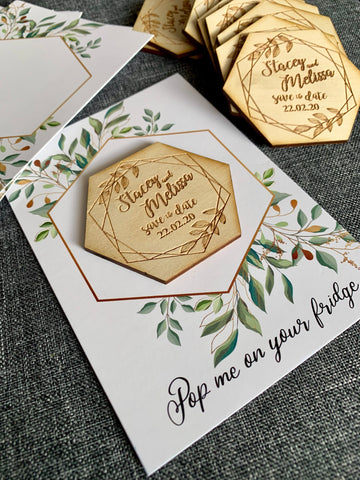 Combined Hexagonal save the date and backing card