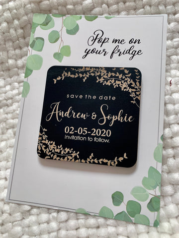 Combined save the date magnet with backing card