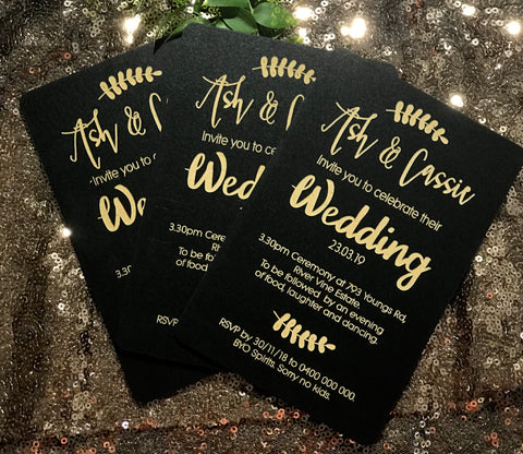 Black engraved wedding invitations