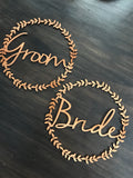 Combined package cake topper, name stand and bride and groom wreath