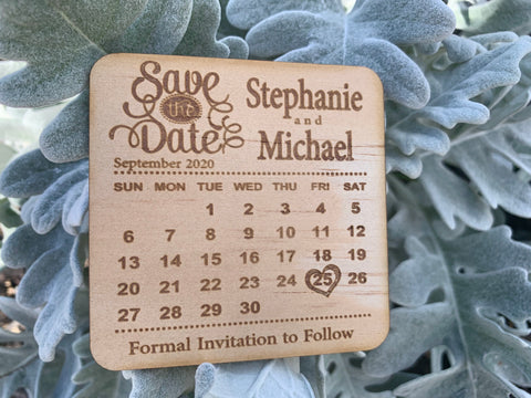 Engraved Calendar save the date magnets