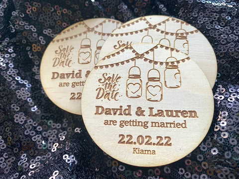 Lantern style pine save the date magnet