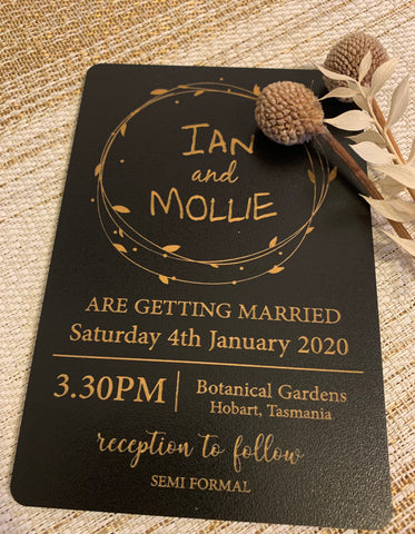 Black engraved wedding invitations