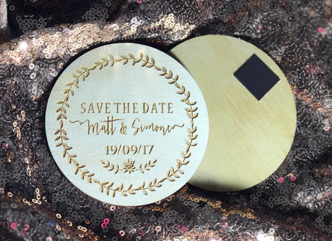 Save the Date wooden wreath magnets