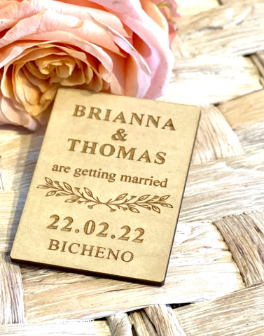Wooden engraved save the date