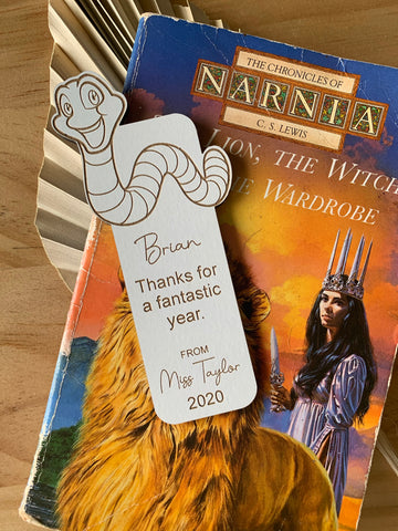 Bookworm bookmark from teacher gift
