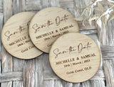 Wooden engraved save the date magnet