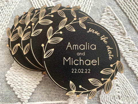 Black Wooden save the date magnet